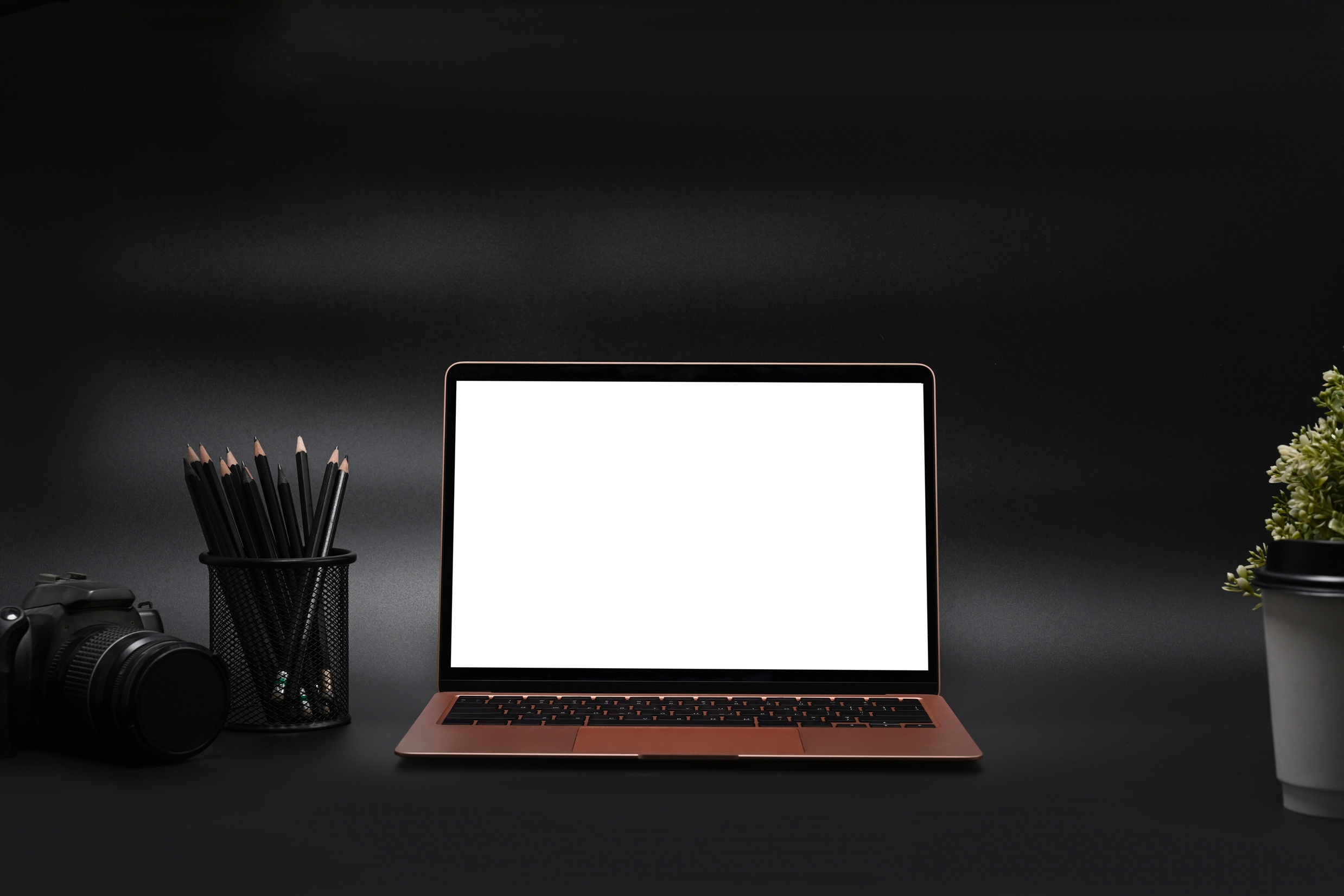 Laptop Computer on Dark Background.